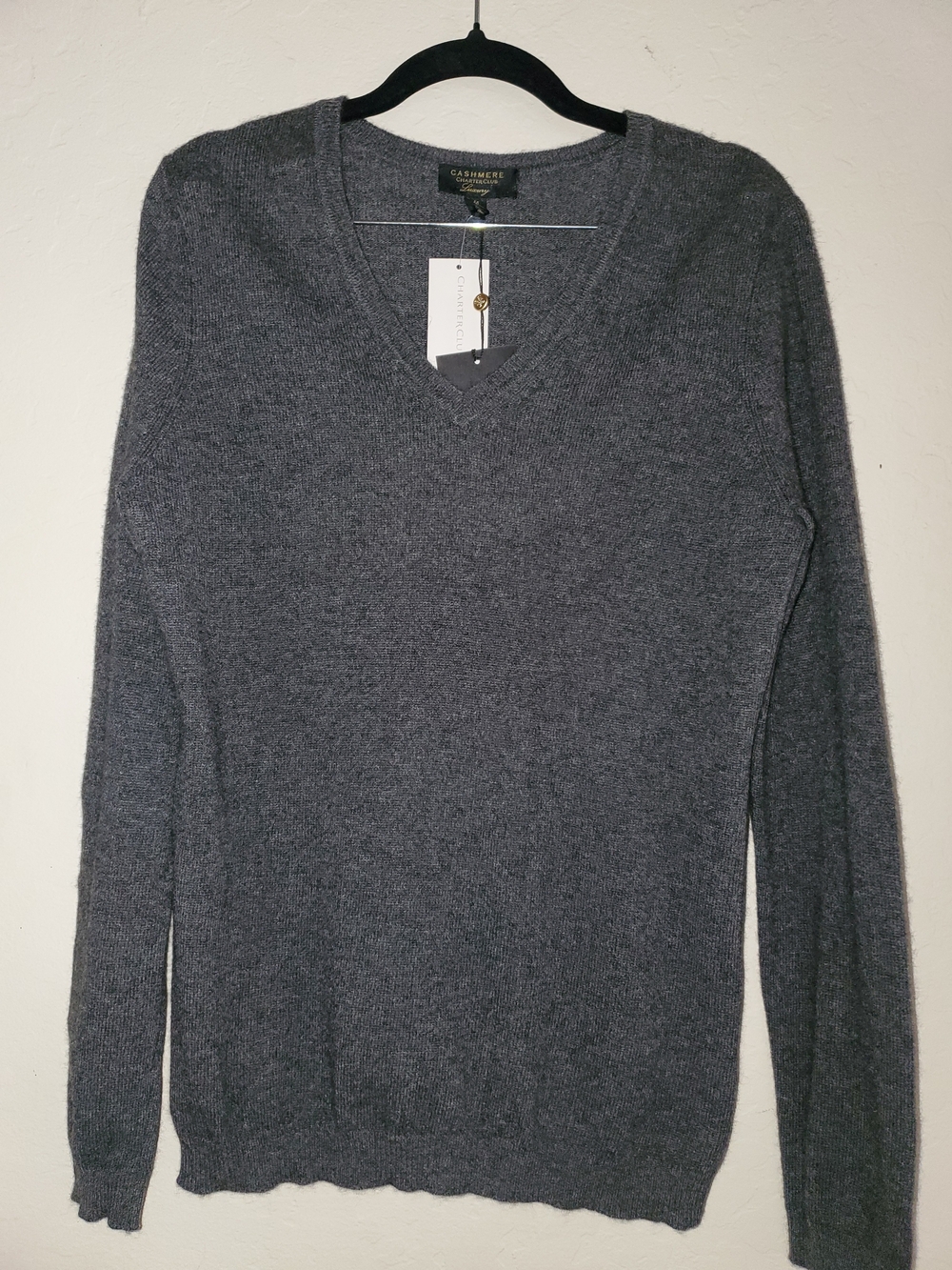 Charter Club Womens 100% Cashmere V-Neck Sweater in Charcoal Gray - Medium